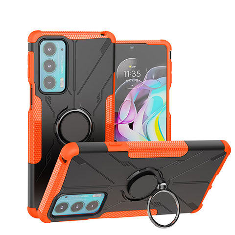 Funda Bumper Silicona y Plastico Mate Carcasa con Magnetico Anillo de dedo Soporte S02 para Motorola Moto Edge 20 5G Naranja