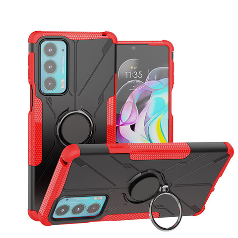 Funda Bumper Silicona y Plastico Mate Carcasa con Magnetico Anillo de dedo Soporte S02 para Motorola Moto Edge 20 5G Rojo