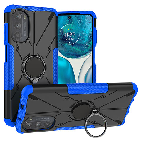 Funda Bumper Silicona y Plastico Mate Carcasa con Magnetico Anillo de dedo Soporte S02 para Motorola Moto Edge (2022) 5G Azul