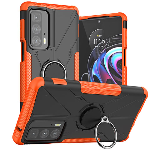 Funda Bumper Silicona y Plastico Mate Carcasa con Magnetico Anillo de dedo Soporte S02 para Motorola Moto Edge S Pro 5G Naranja