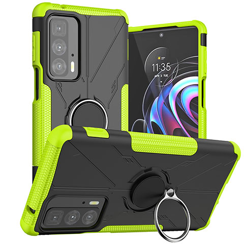 Funda Bumper Silicona y Plastico Mate Carcasa con Magnetico Anillo de dedo Soporte S02 para Motorola Moto Edge S Pro 5G Verde