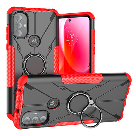 Funda Bumper Silicona y Plastico Mate Carcasa con Magnetico Anillo de dedo Soporte S02 para Motorola Moto G Play (2023) Rojo