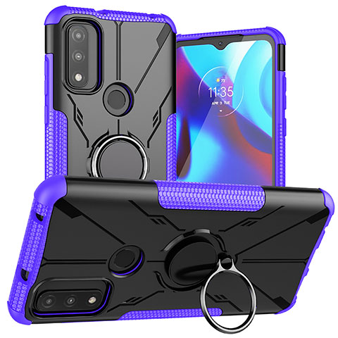 Funda Bumper Silicona y Plastico Mate Carcasa con Magnetico Anillo de dedo Soporte S02 para Motorola Moto G Pure Morado