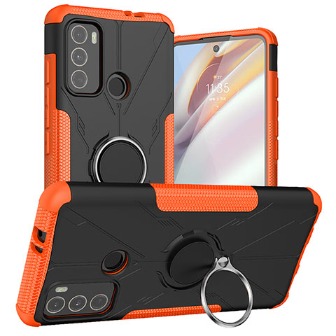 Funda Bumper Silicona y Plastico Mate Carcasa con Magnetico Anillo de dedo Soporte S02 para Motorola Moto G40 Fusion Naranja