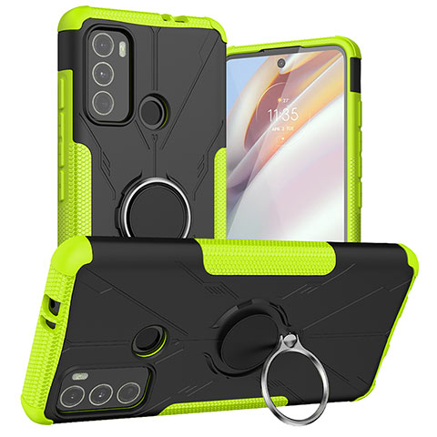 Funda Bumper Silicona y Plastico Mate Carcasa con Magnetico Anillo de dedo Soporte S02 para Motorola Moto G40 Fusion Verde