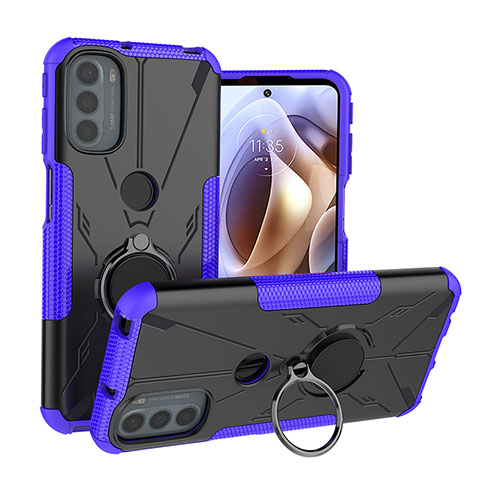 Funda Bumper Silicona y Plastico Mate Carcasa con Magnetico Anillo de dedo Soporte S02 para Motorola Moto G41 Morado