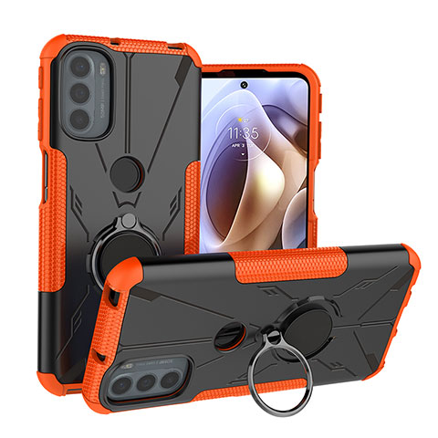 Funda Bumper Silicona y Plastico Mate Carcasa con Magnetico Anillo de dedo Soporte S02 para Motorola Moto G41 Naranja