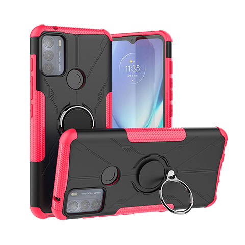 Funda Bumper Silicona y Plastico Mate Carcasa con Magnetico Anillo de dedo Soporte S02 para Motorola Moto G50 Rosa Roja