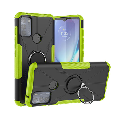 Funda Bumper Silicona y Plastico Mate Carcasa con Magnetico Anillo de dedo Soporte S02 para Motorola Moto G50 Verde