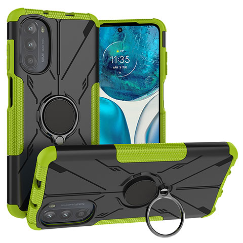 Funda Bumper Silicona y Plastico Mate Carcasa con Magnetico Anillo de dedo Soporte S02 para Motorola MOTO G52 Verde