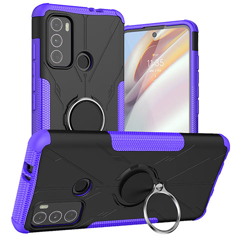 Funda Bumper Silicona y Plastico Mate Carcasa con Magnetico Anillo de dedo Soporte S02 para Motorola Moto G60 Morado