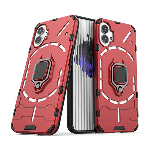 Funda Bumper Silicona y Plastico Mate Carcasa con Magnetico Anillo de dedo Soporte S02 para Nothing Phone 1 Rojo