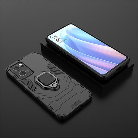 Funda Bumper Silicona y Plastico Mate Carcasa con Magnetico Anillo de dedo Soporte S02 para OnePlus Nord CE 2 5G Negro