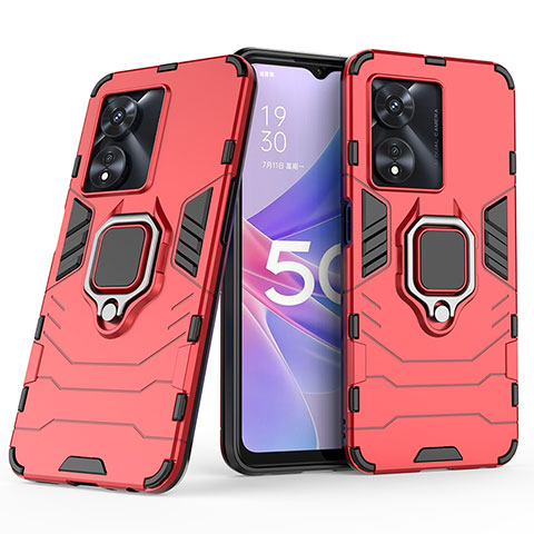 Funda Bumper Silicona y Plastico Mate Carcasa con Magnetico Anillo de dedo Soporte S02 para Oppo A1 5G Rojo