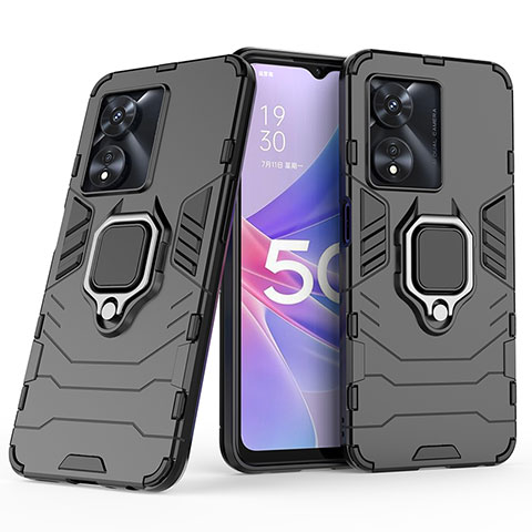 Funda Bumper Silicona y Plastico Mate Carcasa con Magnetico Anillo de dedo Soporte S02 para Oppo A1 Pro 5G Negro