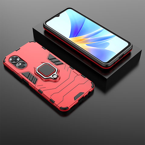 Funda Bumper Silicona y Plastico Mate Carcasa con Magnetico Anillo de dedo Soporte S02 para Oppo A17 Rojo