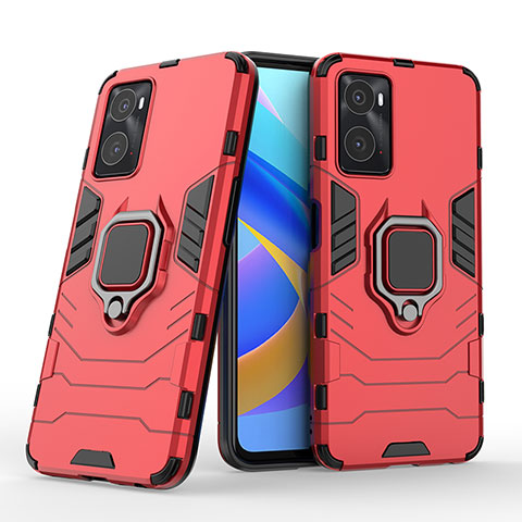 Funda Bumper Silicona y Plastico Mate Carcasa con Magnetico Anillo de dedo Soporte S02 para Oppo A36 Rojo