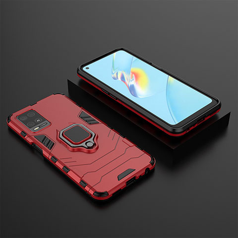 Funda Bumper Silicona y Plastico Mate Carcasa con Magnetico Anillo de dedo Soporte S02 para Oppo A54 4G Rojo