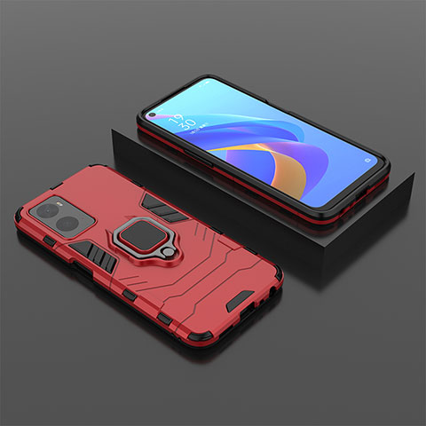 Funda Bumper Silicona y Plastico Mate Carcasa con Magnetico Anillo de dedo Soporte S02 para Oppo A96 4G Rojo