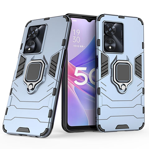 Funda Bumper Silicona y Plastico Mate Carcasa con Magnetico Anillo de dedo Soporte S02 para Oppo A97 5G Azul