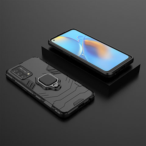 Funda Bumper Silicona y Plastico Mate Carcasa con Magnetico Anillo de dedo Soporte S02 para Oppo F19s Negro