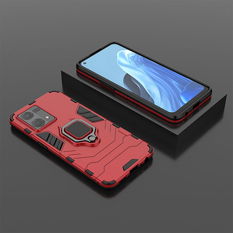 Funda Bumper Silicona y Plastico Mate Carcasa con Magnetico Anillo de dedo Soporte S02 para Oppo F21s Pro 4G Rojo