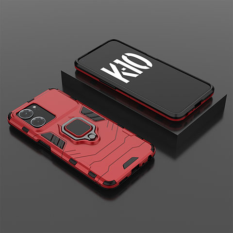 Funda Bumper Silicona y Plastico Mate Carcasa con Magnetico Anillo de dedo Soporte S02 para Oppo K10 5G Rojo