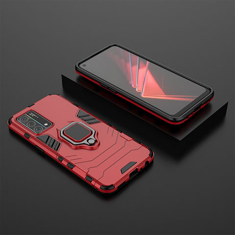 Funda Bumper Silicona y Plastico Mate Carcasa con Magnetico Anillo de dedo Soporte S02 para Oppo K9 5G Rojo