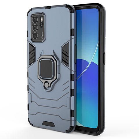 Funda Bumper Silicona y Plastico Mate Carcasa con Magnetico Anillo de dedo Soporte S02 para Oppo Reno6 Z 5G Azul