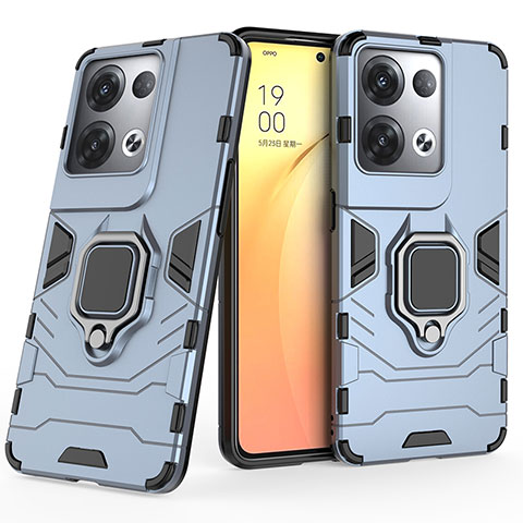 Funda Bumper Silicona y Plastico Mate Carcasa con Magnetico Anillo de dedo Soporte S02 para Oppo Reno8 Pro+ Plus 5G Azul