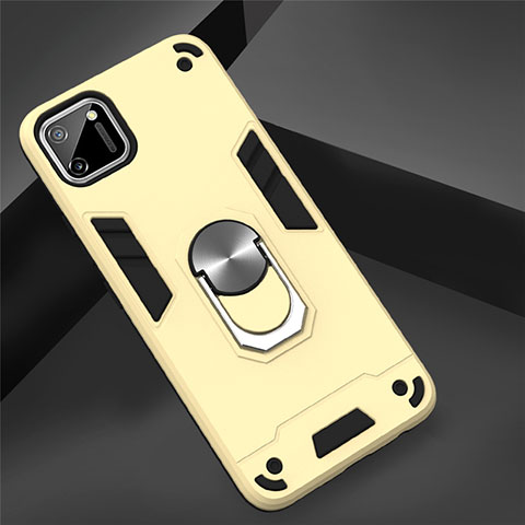 Funda Bumper Silicona y Plastico Mate Carcasa con Magnetico Anillo de dedo Soporte S02 para Realme C11 Oro