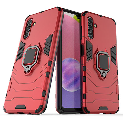 Funda Bumper Silicona y Plastico Mate Carcasa con Magnetico Anillo de dedo Soporte S02 para Samsung Galaxy A04s Rojo