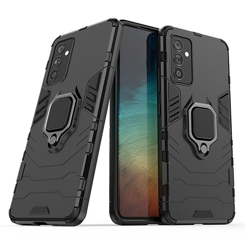 Funda Bumper Silicona y Plastico Mate Carcasa con Magnetico Anillo de dedo Soporte S02 para Samsung Galaxy A05s Negro