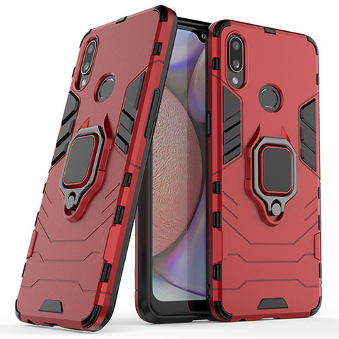 Funda Bumper Silicona y Plastico Mate Carcasa con Magnetico Anillo de dedo Soporte S02 para Samsung Galaxy A10s Rojo