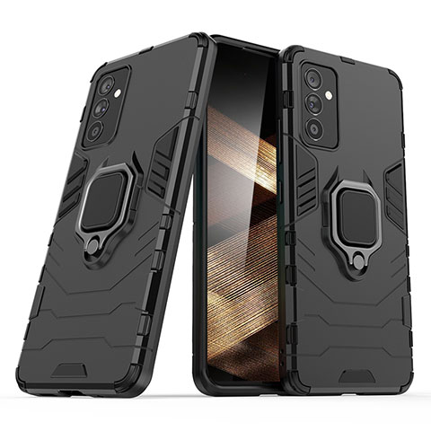 Funda Bumper Silicona y Plastico Mate Carcasa con Magnetico Anillo de dedo Soporte S02 para Samsung Galaxy A15 4G Negro