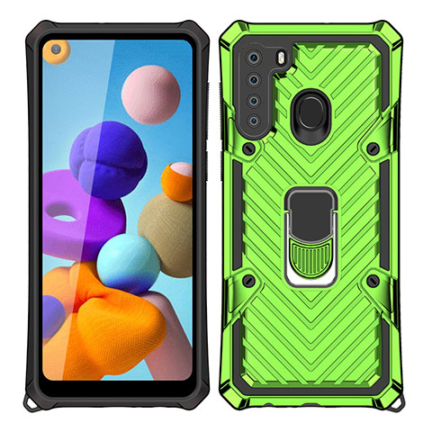 Funda Bumper Silicona y Plastico Mate Carcasa con Magnetico Anillo de dedo Soporte S02 para Samsung Galaxy A21 Menta Verde