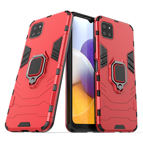 Funda Bumper Silicona y Plastico Mate Carcasa con Magnetico Anillo de dedo Soporte S02 para Samsung Galaxy A22s 5G Rojo