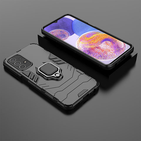 Funda Bumper Silicona y Plastico Mate Carcasa con Magnetico Anillo de dedo Soporte S02 para Samsung Galaxy A23 4G Negro
