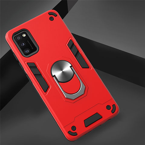 Funda Bumper Silicona y Plastico Mate Carcasa con Magnetico Anillo de dedo Soporte S02 para Samsung Galaxy A41 Rojo