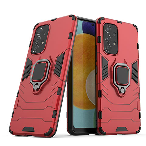 Funda Bumper Silicona y Plastico Mate Carcasa con Magnetico Anillo de dedo Soporte S02 para Samsung Galaxy A53 5G Rojo