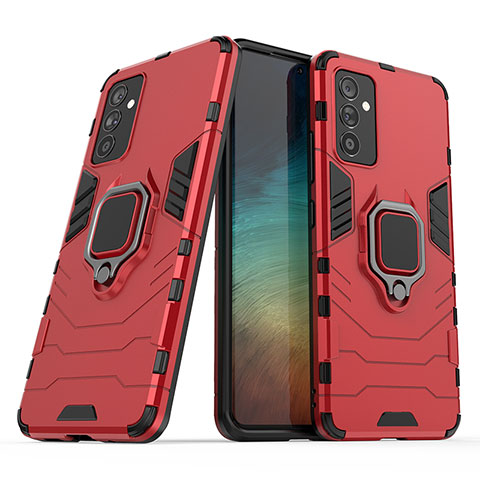 Funda Bumper Silicona y Plastico Mate Carcasa con Magnetico Anillo de dedo Soporte S02 para Samsung Galaxy F54 5G Rojo