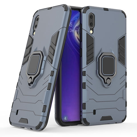 Funda Bumper Silicona y Plastico Mate Carcasa con Magnetico Anillo de dedo Soporte S02 para Samsung Galaxy M10 Azul