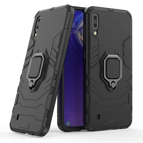 Funda Bumper Silicona y Plastico Mate Carcasa con Magnetico Anillo de dedo Soporte S02 para Samsung Galaxy M10 Negro