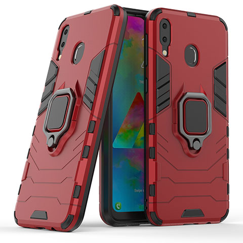 Funda Bumper Silicona y Plastico Mate Carcasa con Magnetico Anillo de dedo Soporte S02 para Samsung Galaxy M20 Rojo