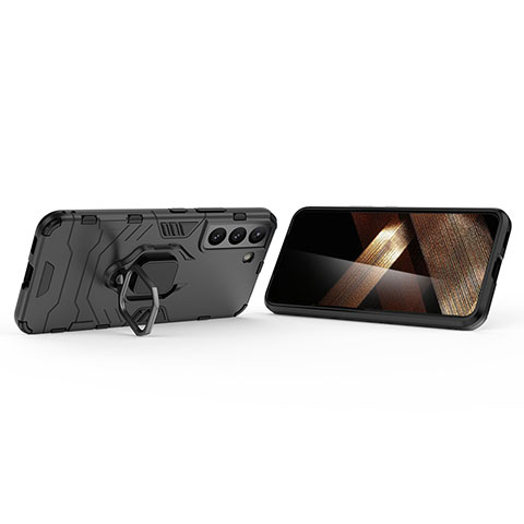 Funda Bumper Silicona y Plastico Mate Carcasa con Magnetico Anillo de dedo Soporte S02 para Samsung Galaxy S24 Plus 5G Negro