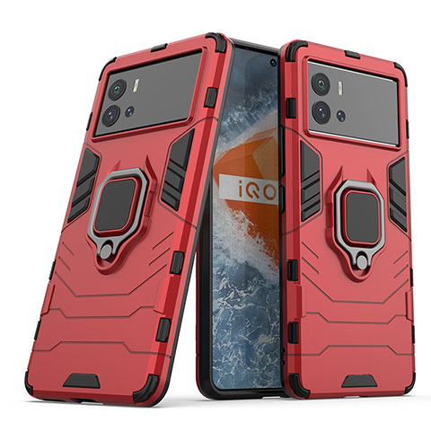 Funda Bumper Silicona y Plastico Mate Carcasa con Magnetico Anillo de dedo Soporte S02 para Vivo iQOO 9 Pro 5G Rojo