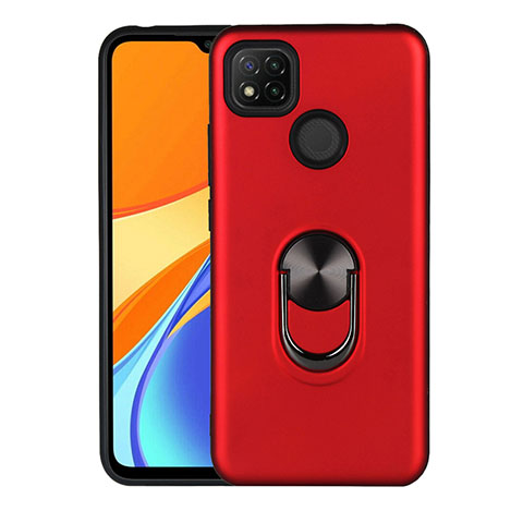 Funda Bumper Silicona y Plastico Mate Carcasa con Magnetico Anillo de dedo Soporte S02 para Xiaomi Redmi 9 India Rojo