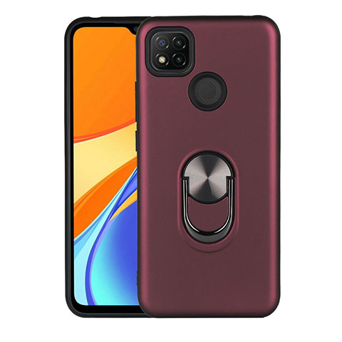 Funda Bumper Silicona y Plastico Mate Carcasa con Magnetico Anillo de dedo Soporte S02 para Xiaomi Redmi 9 India Rojo Rosa