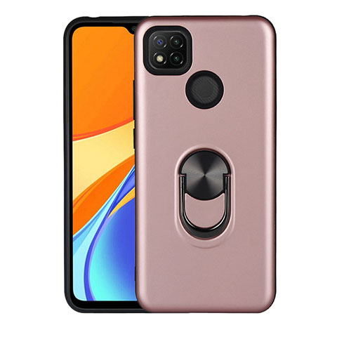 Funda Bumper Silicona y Plastico Mate Carcasa con Magnetico Anillo de dedo Soporte S02 para Xiaomi Redmi 9C Oro Rosa