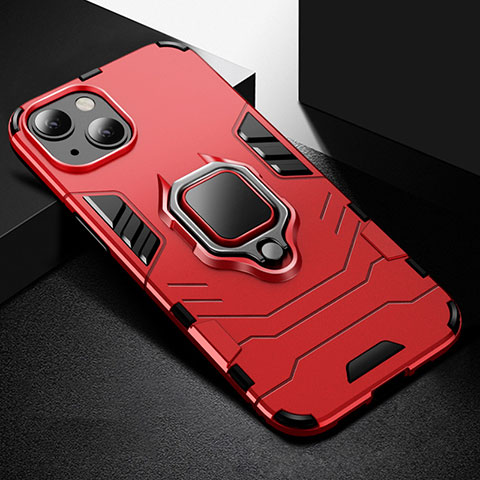 Funda Bumper Silicona y Plastico Mate Carcasa con Magnetico Anillo de dedo Soporte S03 para Apple iPhone 15 Plus Rojo